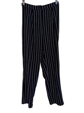 H&M Divided Navy Stripe Women's Dress Pants Size 2 Elastic Zip High Waisted Cute